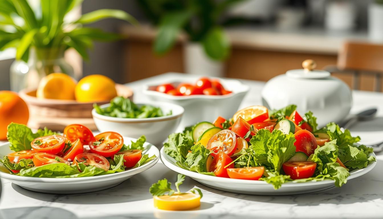 Balanced healthy meal prepared in a home kitchen